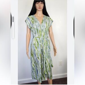 Banana Republic L Green and Blue Patterned Women's Dress